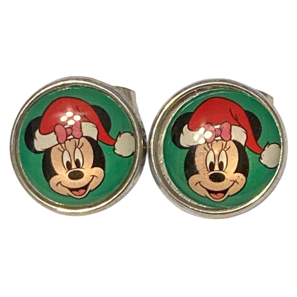 Disney Mickey Mouse Santa Christmas Earrings Silver Tone Hypoallergenic Posts